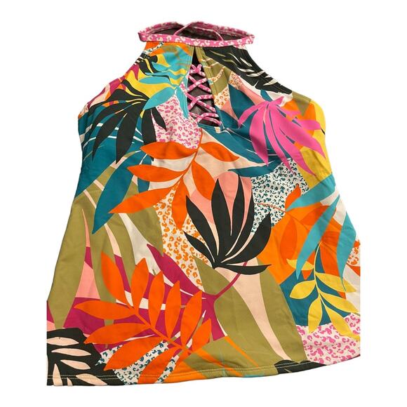 Bleu Rod Beattie Tankini Top Wild at Heart High-Neck Tie Tropical Beachy Sz 4 - Picture 7 of 8